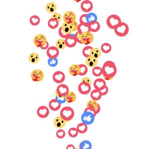 social media emojis, wow, like, love floating up from the centre of the bottom of the page