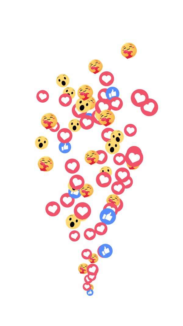 social media emojis, wow, like, love floating up from the centre of the bottom of the page