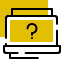 A yellow square with a black and white computer over the top and a question mark in the centre
