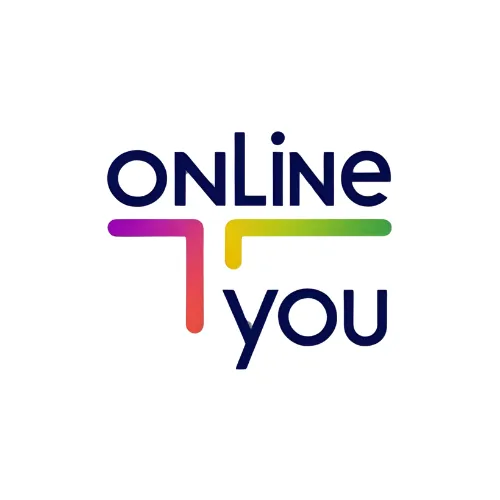 onLine you logo_result words onLine you with coloured lines in shape of L's on their side